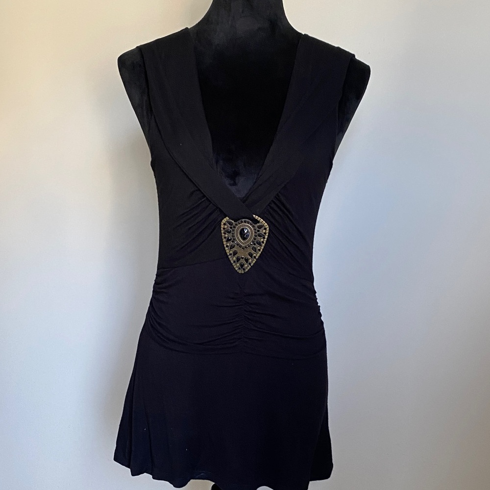 Vertigo Paris Black Tank Top with Gold Accent